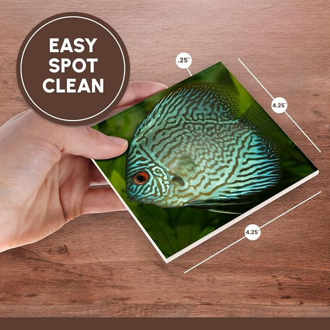 3dRose Blue Exotic Discus Fish Set of 8 Ceramic Tile Coasters