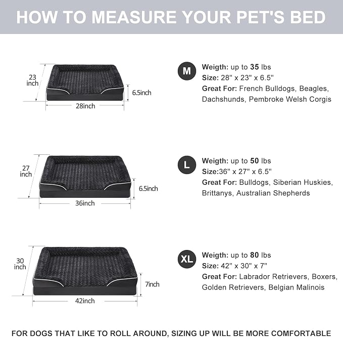 WNPETHOME Orthopedic Washable XXL Dog Bed for Senior Dog Cozy Sleep | Extra Large Waterproof Big Soft Dog Couch Sofa Bed for Dogs Relax with Removable Cover Supportive Pet Bed Black 48x35 Inch