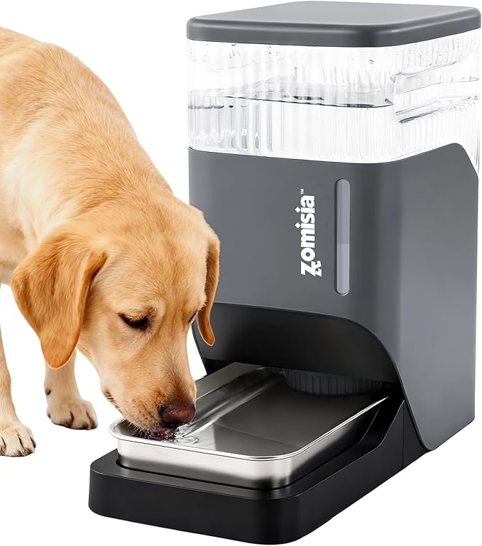 ZOMISIA Automatic Dog Water Dispenser 8L with Stainless Steel Bowl, Gravity Large Capacity Water Bowl for Dogs, 2 Gallon Pet Waterer 100% BPA Free, Cool Grey
