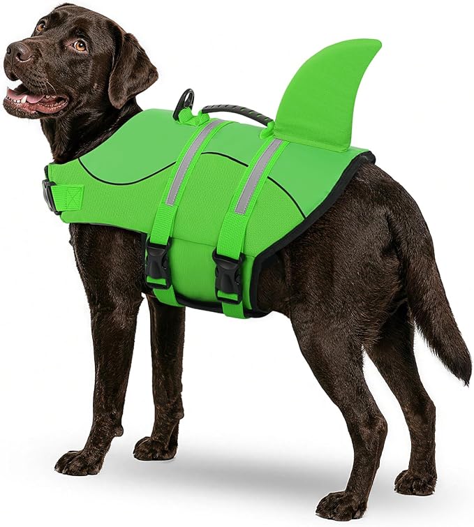 Dog Life Jacket High Flotation, Reflective Dog Life Vest for Swimming, Adjustable Dogs Life Preserver Rescue Handle Spring Summer Pool for Small, Medium, Large Dogs (BrightGreen,XXL)