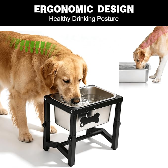 Metal Elevated Dog Bowls – 3 Adjustable Heights (9.2"-12") with 1.85GAL Stainless Bowl, Elevated Dog Bowls Medium/Large Breed, Elevated Dog Water Bowl, Neck & Joint Protection
