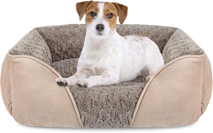 Medium Dog Bed for Large, Small Dogs - Rectangle, Washable, Orthopedic, Soft, Calming, Durable Pet Cuddler with Anti-Slip Bottom (M: 25"x21"x8")