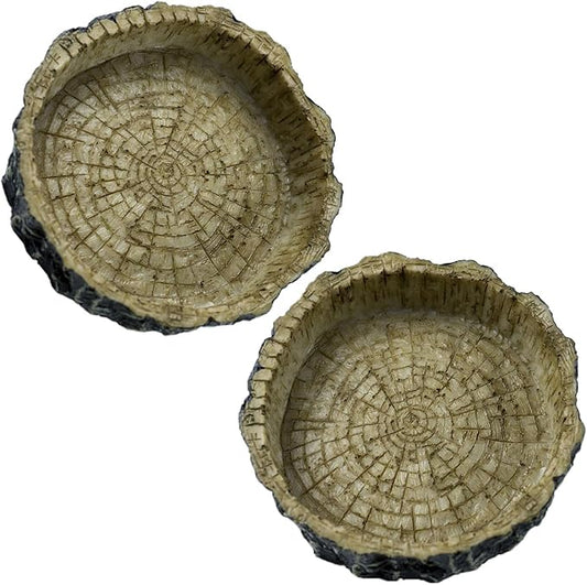 OMEM Reptile Natural Bowl Food and Water Dish Resin Made (2PCS- Tree bark)