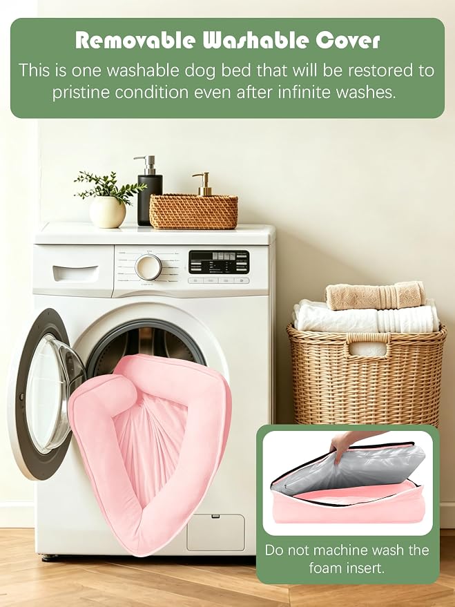 Spotted Play Orthopedic Dog Bed with Sides - Sofa Beds for Extra Large Dogs, Supportive Foam Pet Couch Bed with Washable Removable Cover, Waterproof Lining and Non-Slip Bottom, Pink - XXL