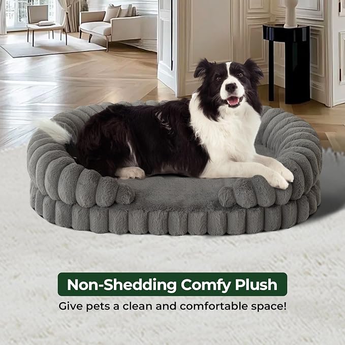 BALANCE Calming Dog Bed for Large Sized Dogs, 36 Inches Oval Washable Pet Bed with Sides, Orthopedic Pet Couch Sofa with Non-Slip Bottom, Gray