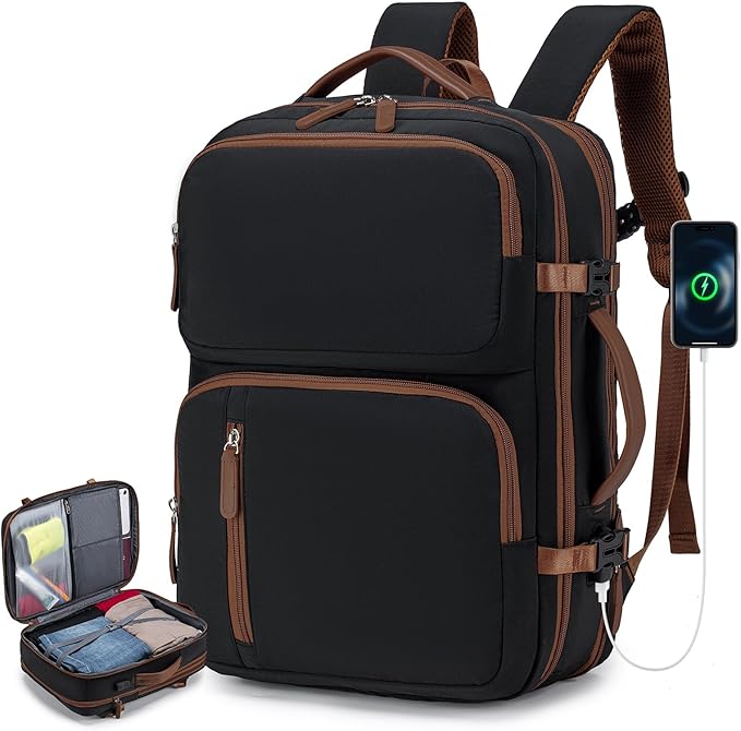 43x33x15cm Personal Item Bag Expandable 30L Travel Backpack 17x13x6 Inches Underseat Bag for Airlines Lightweight Carry on Luggage Water Resistant Flight Approved for College, Weekender Black