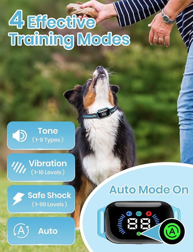 Smart 2-in-1 Dog Shock and Bark Collar - AI Anti-Misoperation, 3300FT Remote Training Collar, IPX7 Waterproof, 4 Modes (Tone, Vibration, Safe Shock, Auto Anti-Bark) for Dogs