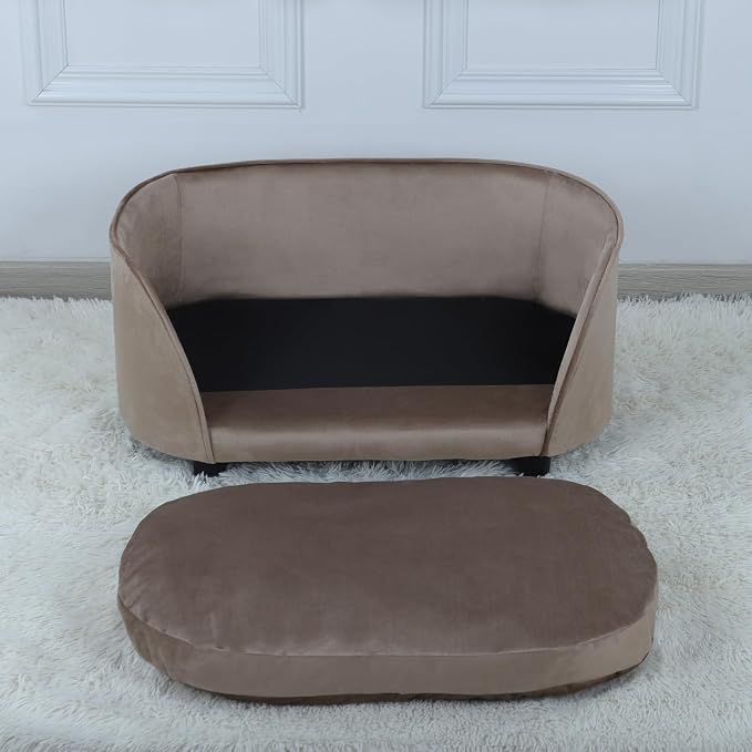 Pet Sofa Bed,Cat Sofa Couch,Small Dog Beds,Pet Sofa Couch, Cat Beds,Wooden Frame and Velvet Fabric and Washable Cushion, Comfy Dog Couch for for Small Dogs &Cats&Puppy (Brown)