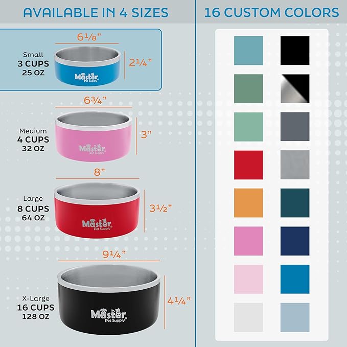 Master Pet Supply Stainless Steel Dog Bowls - 25 oz, Heavy Duty - Glacier Blue, Double Wall Extra-Thick Insulated, Non-Slip Pet Water Bowl for Dogs, Cats & Pets, Anti Rust Metal, Dish Washer Safe