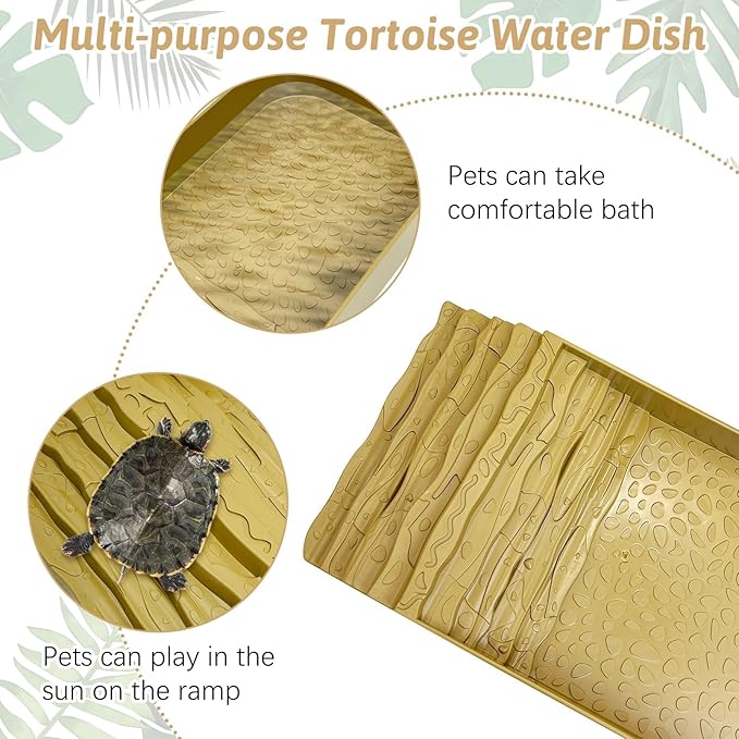 PINVNBY Reptile Bathing Pool Plastic Tortoise Food Dish with Ramp Reptile Food Dish & Water Bowl Tortoise Habitat Accessories for Frog Lizard Box Turtle