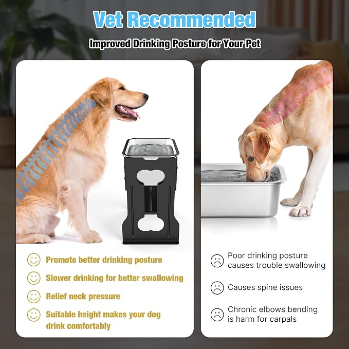 Bobbie & Laxi 16" Elevated Dog Water Bowl, 2.4 Gal Stainless Steel Bowl | Raised Dog Bowl for Large Breed, Metal Dog Feeding Station for Relief Joint Pressure, Easy Clean for Indoor & Outdoor Use