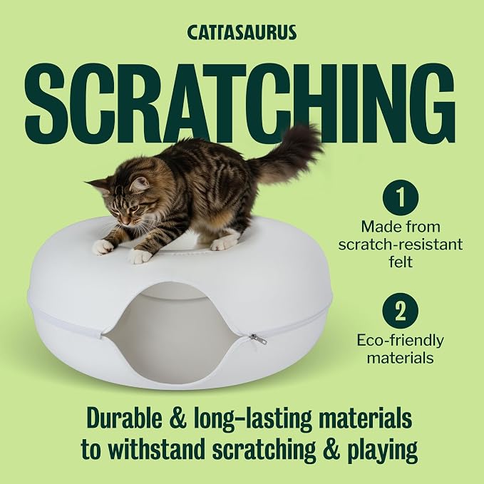 Peekaboo Cat Cave, Extra Spacious for Multiple & Large Cats 15+ lbs, Scratch Detachable Cat Beds for Indoor Cats, Washable Tunnel Bed, Comfy Donut Tunnel (White, Jumbo)