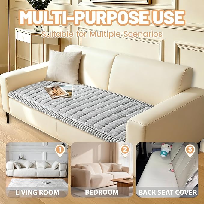 Waterproof Couch Cover for Dogs Washable,Nonslip Fuzzy Durable Pet Friendly | Soft Slipcovers for 3 Cushion Sofa Cover,Plush Thick Protector Fits Mat Bed Leather & Fabric Couches (Light Grey 27.6"x70.9")