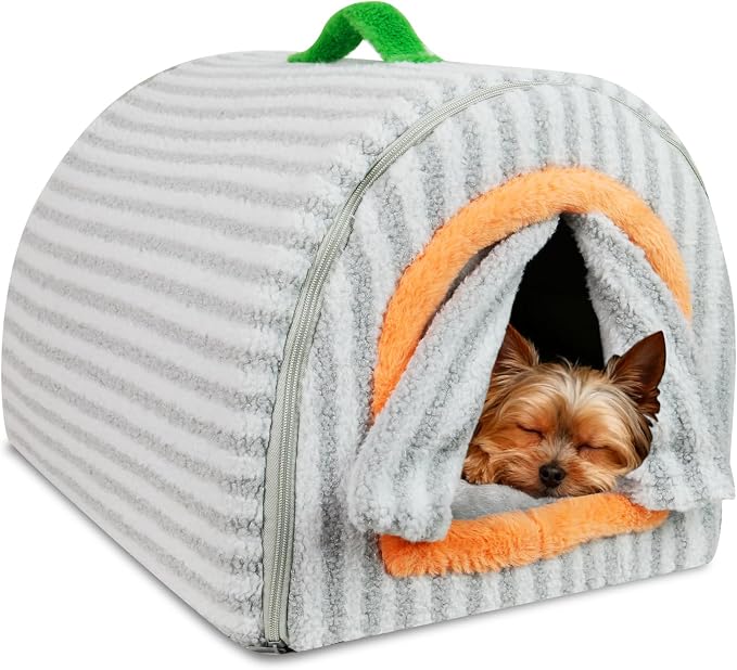 Dog House Indoor for Small Dogs, Grey, S | 2-in-1 Enclosed Dog Bed with Cover Cave & Curtain, Dog Tent with Plush Washable Cushion, Inside Dog House for Pets