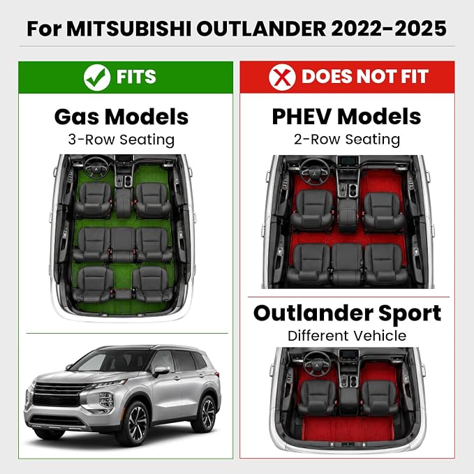 LASFIT Floor Mats & Cargo Mats for 2025-2020 Mitsubishi Outlander (Not Fit PHEV or Sport), Custom Fit Full Coverage All Weather TPE Floor Liners with Backrest Mats Protection for Every Row, Black