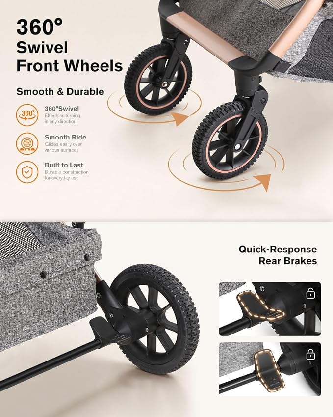 Pet Stroller with Detachable Carrier, Shock-Absorbing & Foldable | Dog & Cat Stroller for Small/Medium Pets, Convertible Car Seat, 4-Wheel Smooth Ride, Travel Carrier