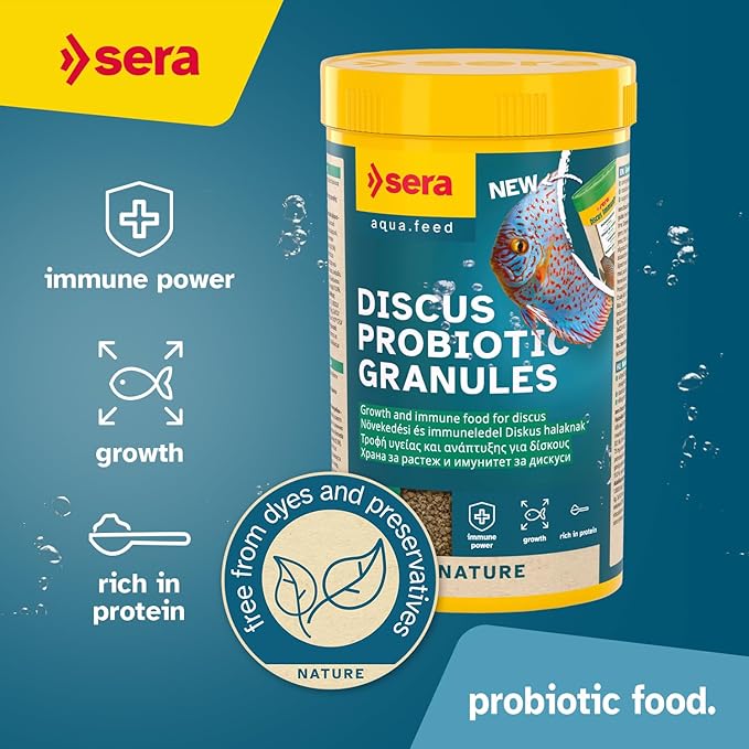 sera Discus Prob Granules 4 oz. | Complete Growth Food for Discus Fish | with Probiotics & Astaxanthin | No Dyes & Preservatives Consisting of Soft Granules | Supports Immune System