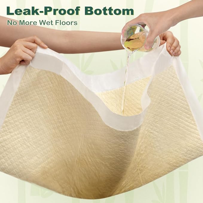 MIZOK Bamboo Dog Pee Pads Highly Absorbent No Leak XXL 36x36in 100Ct | Thick Bamboo Fibers Instantly Absorb Liquid and Neutralize Bad Odors Keeping Your Indoor Living Space Clean and Leak Proof