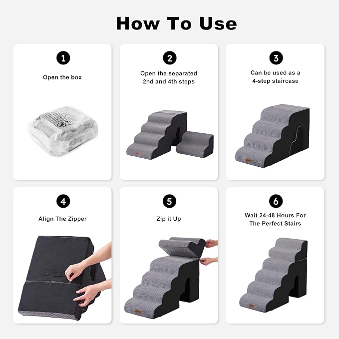 ZOMISIA Dog Ramp for High Beds with Tunnel, 29" H 6 Steps for Large Dog | Tunnel 2 in 1 with Zippers, Suitable for Short-Legged Dogs Get on Bed, Non-Slip Durable Dog Steps with High-Density Foam