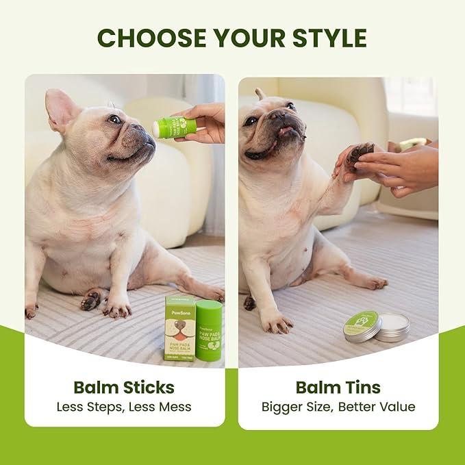 PawSono Lick-Safe Dog Paw & Nose Balm with Coconut Oil | All-Natural Moisturizer & Soother for Dry, Cracked Pads & Snout | Heat & Cold Pavement Protection Wax, Nose Butter for Bulldogs (2.1oz *2)