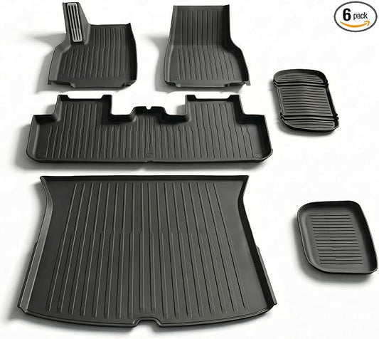 6 Pcs Liners for Tesla Model Y Juniper Accessories New 2025 2026(Not Fit Standard) All Weather Floor Mats Front Frunk Rear Trunk Mats Cargo Liner TPE Anti-Slip 5-Seater