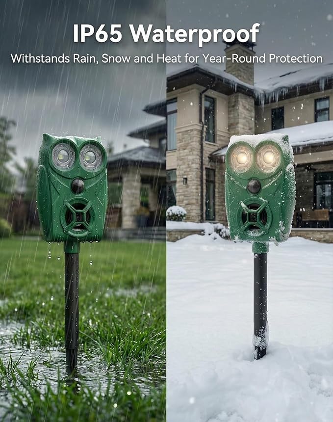 Solar Ultrasonic Animal Repeller with Motion Sensor, Deer Repellent Devices with LED Light, Waterproof Cat Repellent Outdoor, Dog Deterrent for Yard Garden to Repel Raccoon, Squirrel, Fox (2, Green)