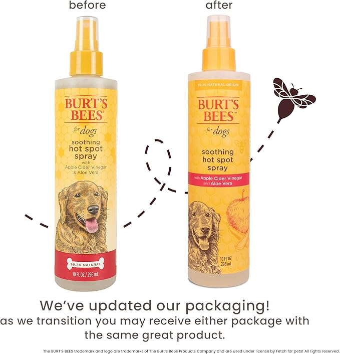 Burt's Bees for Pets Hot Spot Spray for Itchy Dogs with Apple Cider Vinegar and Aloe Vera, Soothes Itchy Skin, 95% Natural Origin Formula, Unscented, pH Balanced, 10 Fl Oz - 2 Pack