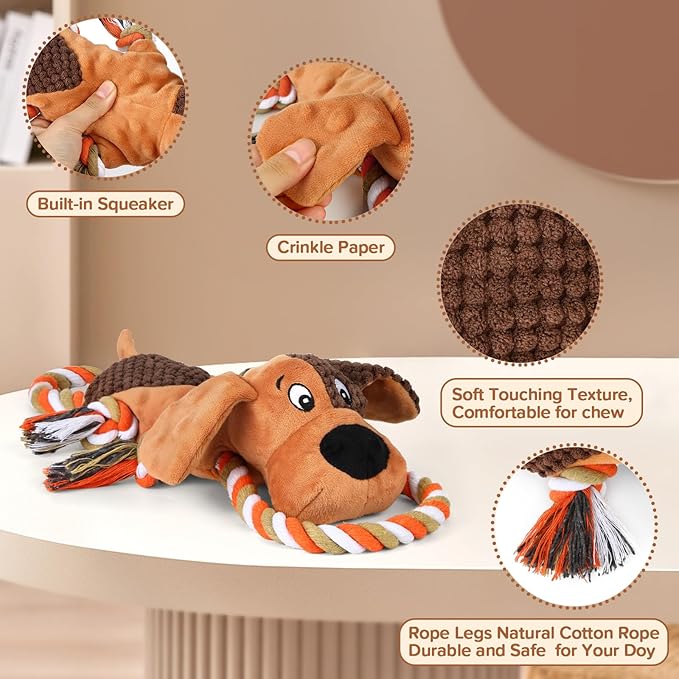 Letsmeet Squeaky Dog Toys, Tug of War Dog Toy for Large Dogs, Plush Puppy Toys with Pull Rope, Interactive Dog Toys for Small, Middle, and Big Dogs