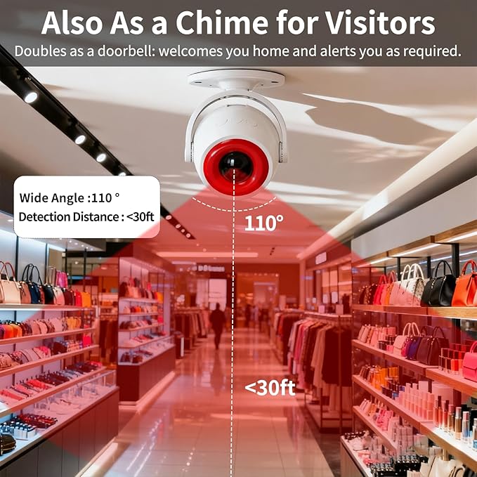 1 Pack Wireless Motion Detector Alarm for Indoor Use, PIR Motion Sensor with Sound Player for Pets, Dogs & Animal Deterrent, Intruder Alert & Remote Safety System, Noise Maker Sensor de Movimiento
