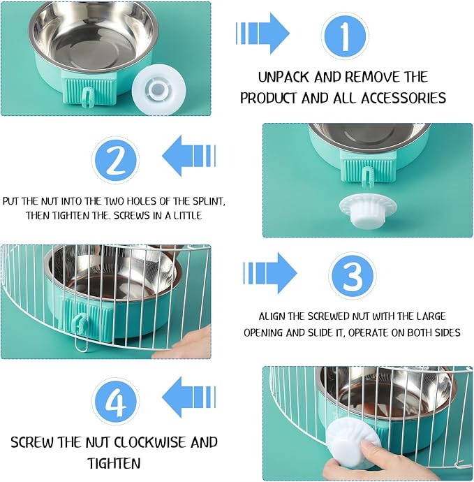 24 Pcs Crate Bowls Bulk Puppy Dog Bowls for Kennel Removable Stainless Steel Crate Water Bowl Kennel Hanging Food Feeders Coop Cup for Cat Puppy Rabbit Birds Ferret Guinea Pigs