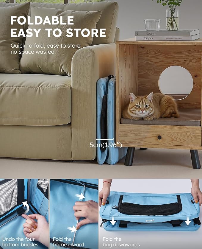 Pecute Cat Carrier Stable, Pet Carrier with Privacy Partition,Light Blue | Safe For Car Travel, Stable Steel Frame, Soft-Sided Pet Carrier Bag For Dogs And Cats Up To 11lbs, Foldable Design.