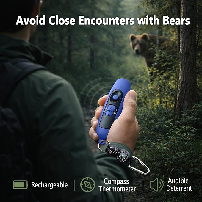 120dB Electronic Air Horn with Compass & Thermometer- Bear Horn to Scare Bears - Self Defense for Hiking