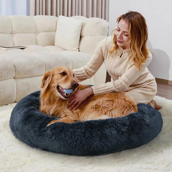 Cat Beds for Indoor Cats, Washable 20" Donut Pet Bed for Small Dogs | Fluffy pet bed with cozy plush comfort and supportive raised sides, perfect for lounging, napping and relaxing indoors.