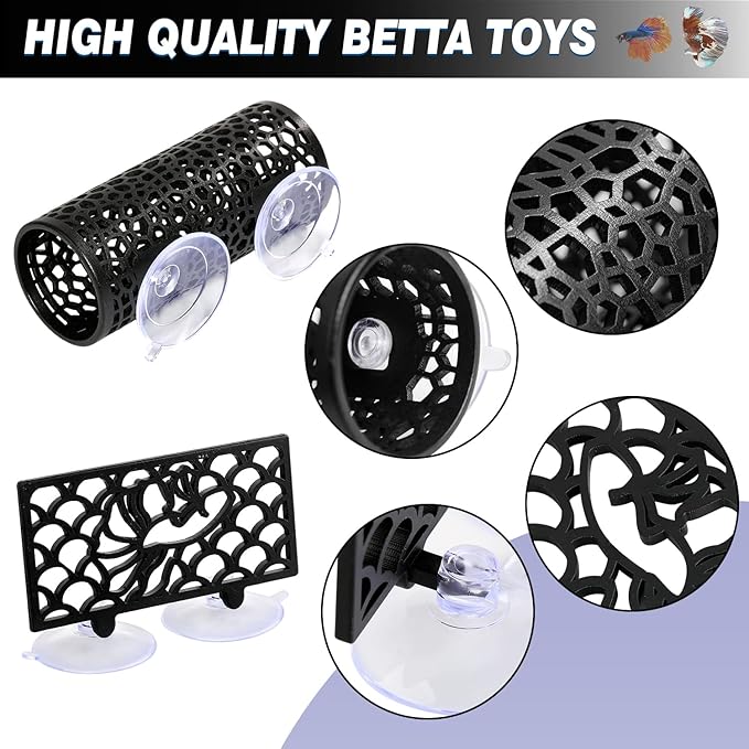 Abizoo Betta Fish Tank Accessories Decorations,Betta Tunnel Swim Tube Black Soft Edged Betta Hammock Bed, Shrimp Guppies Hideout Betta Shelter Toys, Aquarium Moss Ledge - Perfect for Betta Tanks