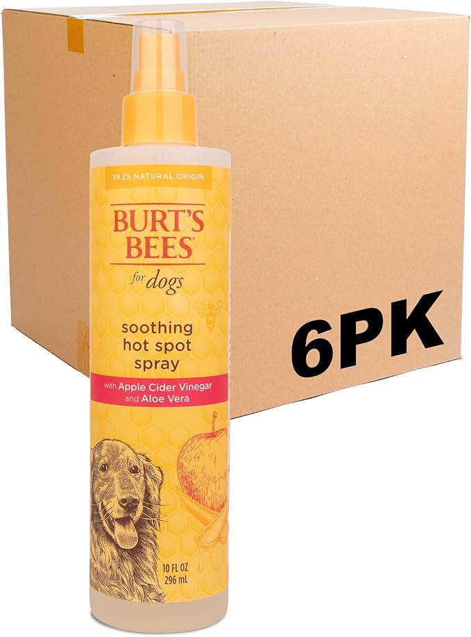 Burt's Bees for Pets Hot Spot Spray for Itchy Dogs with Apple Cider Vinegar and Aloe Vera, Soothes Itchy Skin, 95% Natural Origin Formula, Unscented, pH Balanced, 10 Fl Oz - 6 Pack