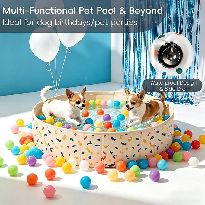 Foldable Dog Pool & Dog Ball Pit with Balls Included, Portable Multifunctional Ball Pit for Dogs & Cats, Anti-Collapse Non-Slip Pet Play Pool (Beige L+85 Balls)