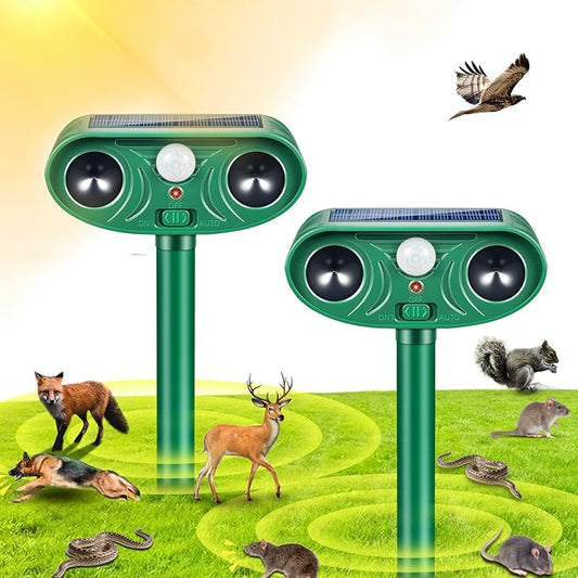 2026 Upgraded Solar Animal Repellent Ultrasonic Outdoor, 2 Pack IP65 Waterproof Deer Repellent & Cat Deterrent with Motion Sensor, Effective Racoon Rabbit Skunk Squirrel Repeller for Yard Garden