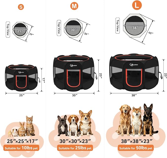 Siedihit Dog Playpen, Large Puppy Pet Playpen, Dog Crate Tent Cage Indoor | Outdoor, Portable Pop Up Dogs Kennel Playpen with Carrying Case for Dogs/Cats/Rabbits, Black