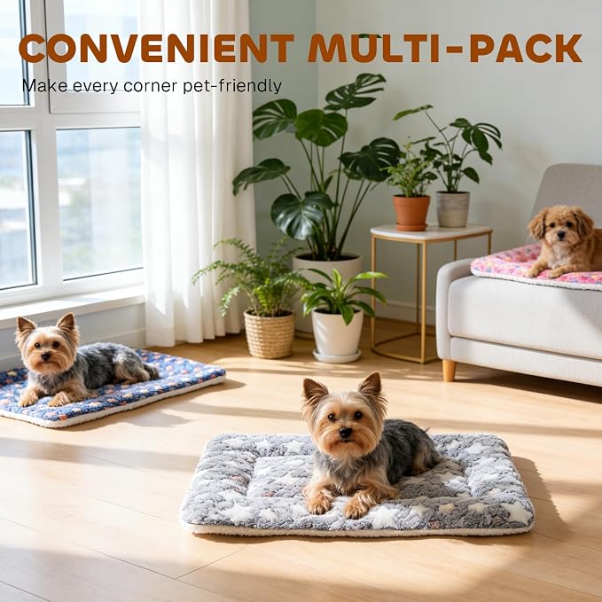 Mora Pets Dog Bed Crate Pad Ultra Soft Pet Bed with Cute Star Print Washable Crate Mat for Large Medium Small Dogs Reversible Fleece Dog Crate Kennel Mat Cat Bed Liner 29 x 21 inch Grey