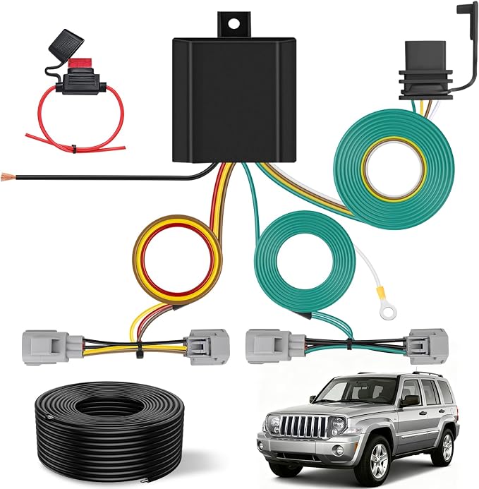 Nilight 4 Pin Trailer Wiring Harness Kit 56334 Simple Fit Tow Hitch | Vehicle Standard 4 Way Connector Custom for 2007 2008 2009 2010 2011 2012 Dodge Nitro Jeep Liberty Accessories