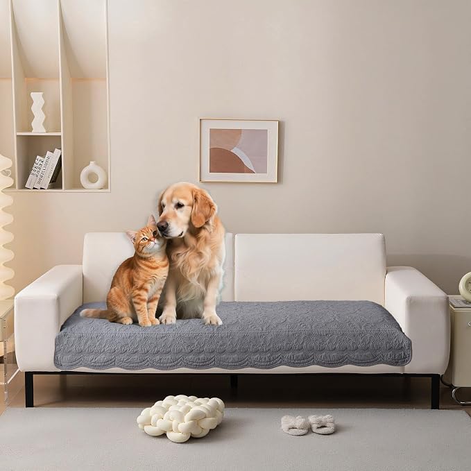 HANDONTIME Soft Cotton Sofa Cover Pet Friendly, Embroidery Elegant Pet Couch Cover, Jacquard Dog Couch Protector Washable for Sectional, Anti-Slip Dog Furniture Protector (Dusty Purple, 35.4" x94.5")