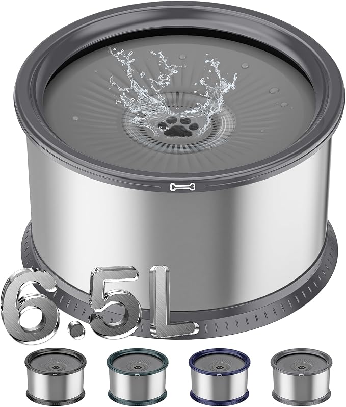 6.5L Stainless Steel Dog Water Bowl, No Spill Water Bowl for Dogs | Large Capacity, Slow Drinking Feeder, Splash Proof, With Anti-Slip Mat, Dishwasher Safe, Sturdy, Suitable for Mess Drinkers