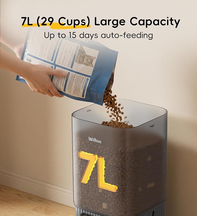 7L Automatic Cat Feeder 2 Cats, 5G WiFi Dog Food Dispenser with APP Control | APP Control, Dual Power Supply, Up to 12 Meals Per Day, 10s Voice Recorder, 2 Stainless Steel Bowls