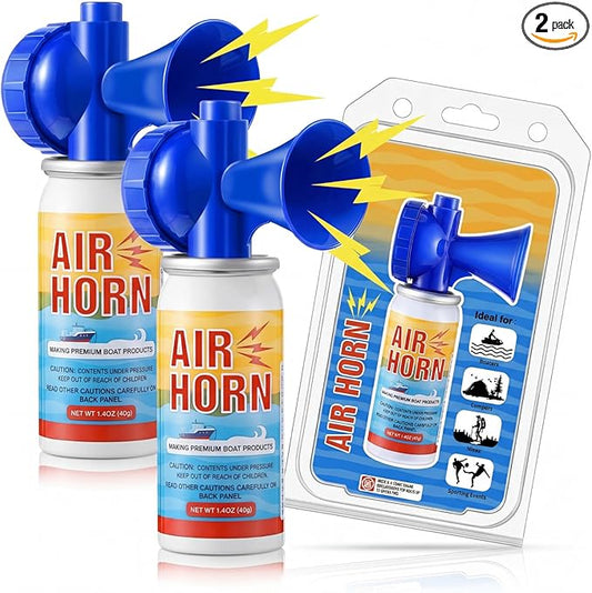 2 Pack 1.4oz Mini Air Horn, 122DB Very Loud Air Horns Can, Marine Boat Horns for Safety, Meet Coast Guard, Fog Blow Horn Boat Accessories, Ideal for Boating, Camping, Hiking