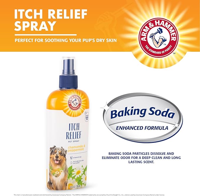Arm & Hammer for Pets Itch Relief Spray for Dogs, Soothing Dog Skin Spray to Help Calm Itchy and Irritated Skin and Hot Spots Between Baths, Chamomile & Peppermint Scent, 8 Fl Oz
