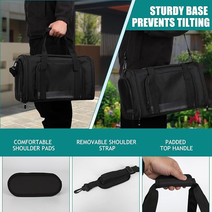 Top tasta Dog Cat Carrier Pet Carriers for Small Medium Large Cats Dogs Carrier Soft Sided Small Puppy Dog Carrier Portable Foldable Airline Approved Dog Cat Travel Carrier Black Medium