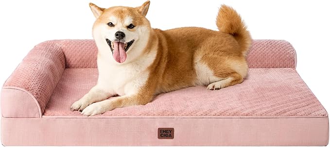 EHEYCIGA Memory Foam Dog Bed Large Size Dogs, Orthopedic Dog Bed Large with Washable Removable Cover, Waterproof Pet Sofa Couch with Nonskid Bottom, 36x27x6, Pink | Washable Removable Cover, Waterproof Flat Pet Sofa Couch with Nonskid Bottom, 36x27x6