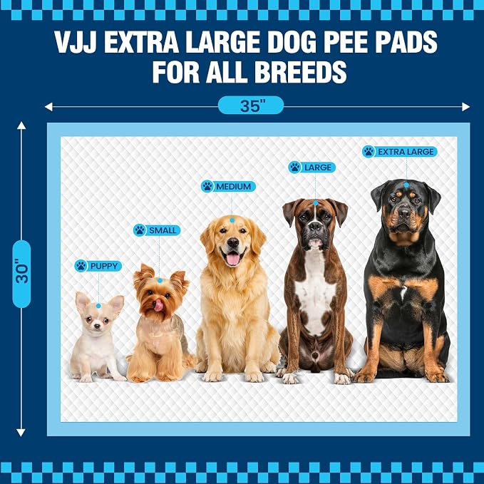 VJJ Puppy Pads XL 30"x35", 50 Count Disposable X-Large Potty Pads, Pee Pads for Dogs Large for Doggie&Cats, Dog Pee Pads Extra Large for Indoor, Outdoor Use