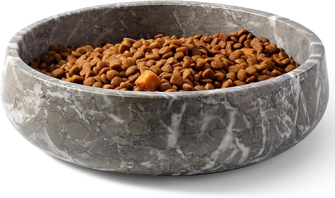 Karibiber Marble Dog Bowl, 6lbs Weighted Dog Food Bowl, Non-Slip Large Heavy Water Bowls, Grey Stone Food and Water Dish for Medium Dogs, Natural Marble, Easy to Clean, Holds 6 Cups