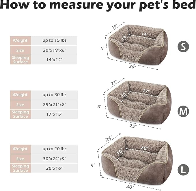 Medium Dog Bed Rectangle Washable Orthopedic Soft Calming Sleeping Durable Pet Cuddler with Anti-Slip Bottom
